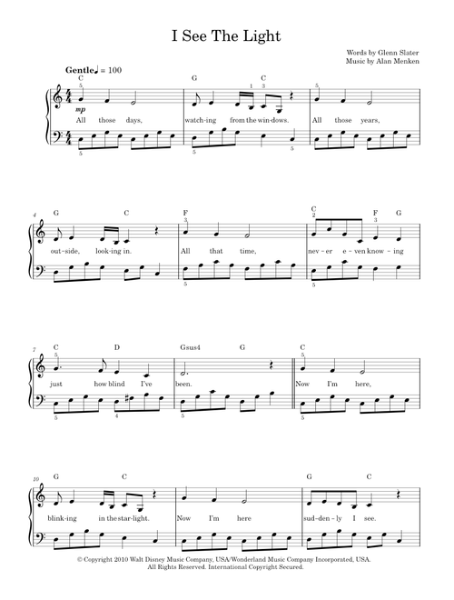 I See The Light (from Disney's Tangled) - Alan Menken (Piano-Vocal-Guitar (Piano Accompaniment))