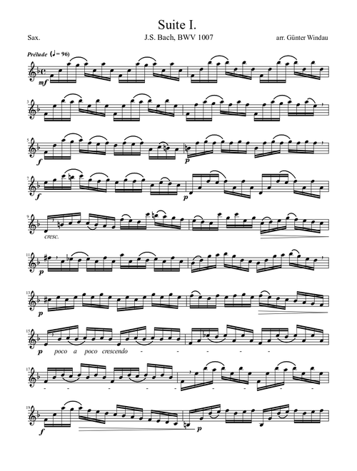 Bach Cello Suite no. 1, Prelude, for Saxophone
