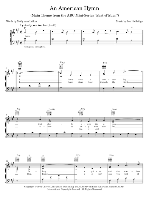 An American Hymn - Lee Elwood Holdridge (Piano-Vocal-Guitar)