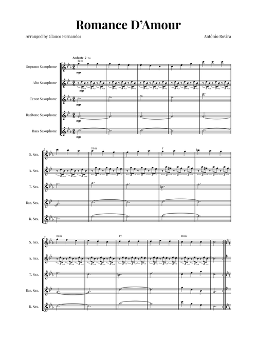 Spanish Romance (Romanza - Romance D'Amor) - Exclusive Sheet Music Arrangement (Arr. Glauco Fernandes) - Traditional (Woodwind Ensemble)