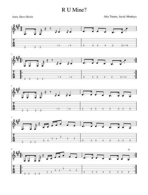 R U Mine? (Arr. Dave Davies) - Arctic Monkeys (Guitar Tab)