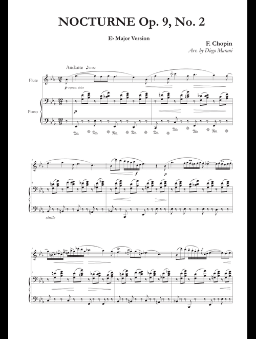 Nocturne Op. 9, No. 2 for Flute and Piano (Arr. Diego Marani) - Frederick Chopin (Flute and Piano)