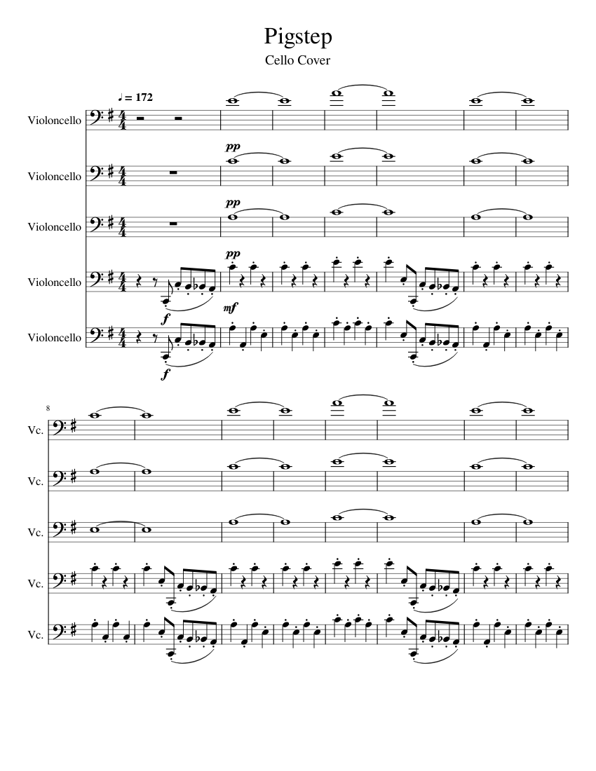 Pigstep Notes Pigstep (cello cover) Sheet Music for Cello (Mixed Quintet) | MuseScore.com
