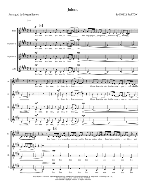 Jolene (Arr. Megan Easton) - Dolly Parton (Choral)