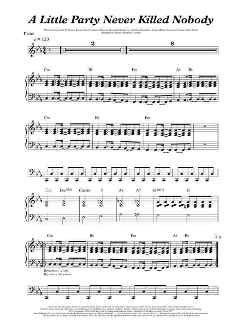 A Little Party Never Killed Nobody (all We Got) (Arr. Cristian Hernandez Castellvi) - Francesca Richard, Andrea Martin, Stacy Ferguson (Easy Piano)