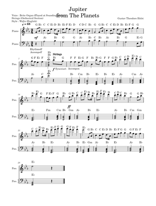 Jupiter from The Planets Grade 3 Sheet 3