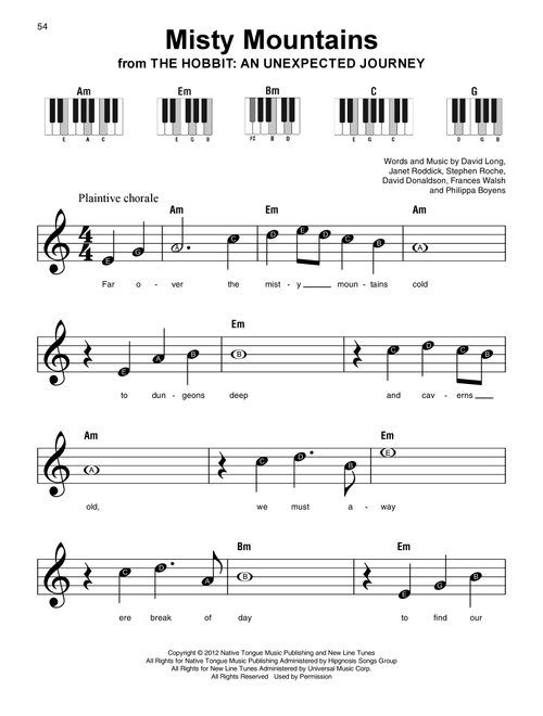 Misty Mountains (from The Hobbit: An Unexpected Journey) - Philippa Boyens (Super Easy Piano)