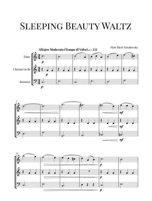 Tchaikovsky: Sleeping Beauty Waltz for Flute, Clarinet and Bassoon (Woodwind Trio) (Arr. Cadenza Editions) - Piotr Tchaikovsky (Woodwind Ensemble)