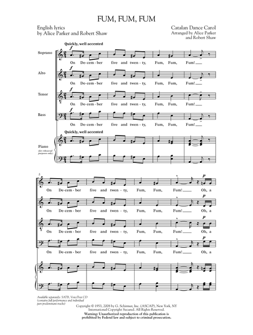 Fum, Fum, Fum (Arr. Robert Shaw) - Alice Parker (Choral, SATB)