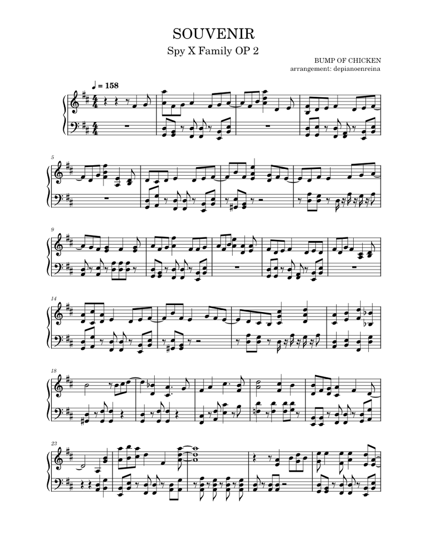SOUVENIR – BUMP OF CHICKEN SPY x FAMILY OPENING 2 [Piano Solo