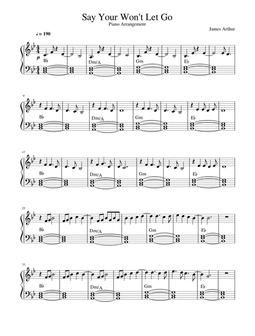Say You Won't Let Go (Piano Arrangement) - James Arthur