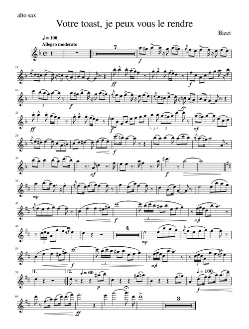 Bizet Toreador Song from Carmen (Votre Toast, Je Peux Vous Le Rendre)