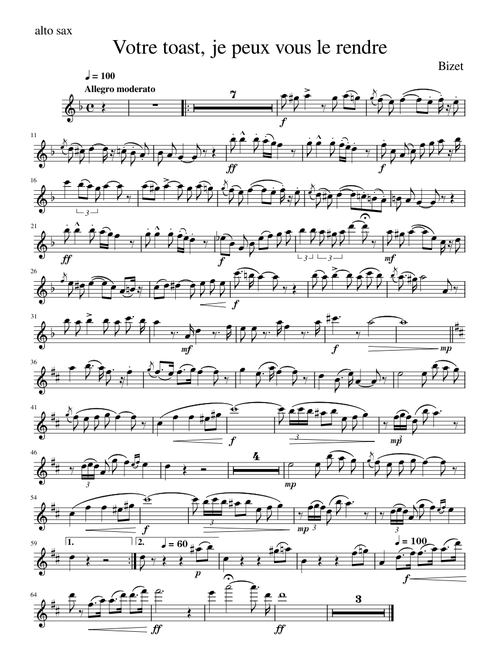 Bizet Toreador Song from Carmen (Votre Toast, Je Peux Vous Le Rendre)