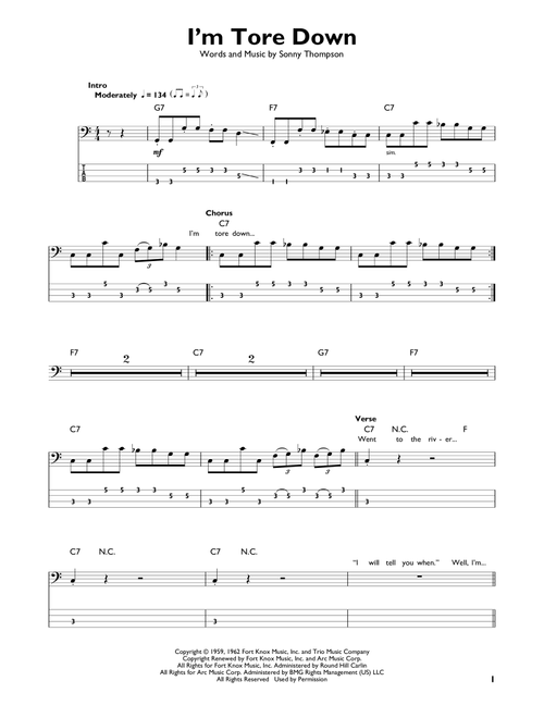 I'm Tore Down - Eric Clapton, Freddie King (Easy Bass Tab)