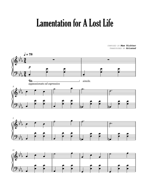 Lamentation For A Lost Life (Arr. Ariazad) - Max Richter (Piano Solo)
