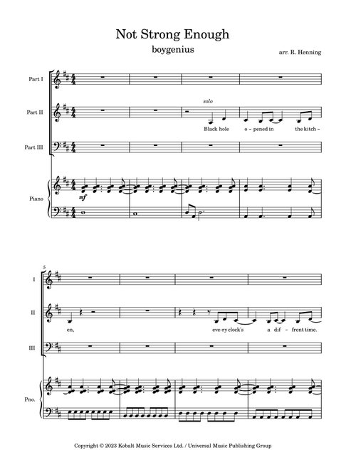 Not Strong Enough (Arr. Rebecca Henning) - Boygenius (Choral, SAB)