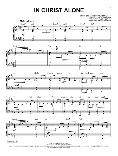 In Christ Alone (arr. Mark Hayes) - Keith & Kristyn Getty, Newsboys, Margaret Becker (Piano Solo)
