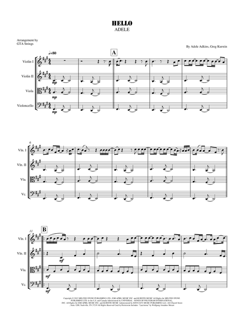 Hello (Arr. GTA Strings) - Adele (String Quartet)