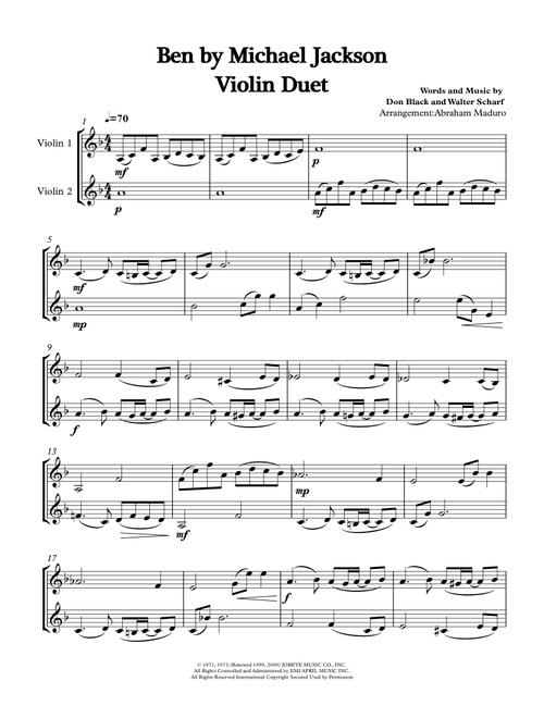 Ben (Arr. Abraham Maduro) - Michael Jackson (Violin Duet)
