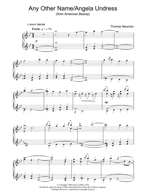 Any Other Name/Angela Undress (from American Beauty) - Thomas Newman (Piano Solo)