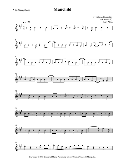 Manchild (Arr. Wesley S. SIlva) - Sabrina Carpenter (Alto Sax Solo)