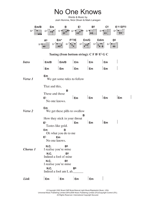No One Knows - Queens Of The Stone Age (Guitar Chords-Lyrics)