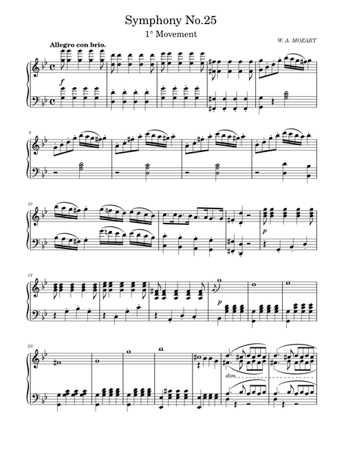 Symphony No.25 in G minor - (full - piano) - W. A. Mozart