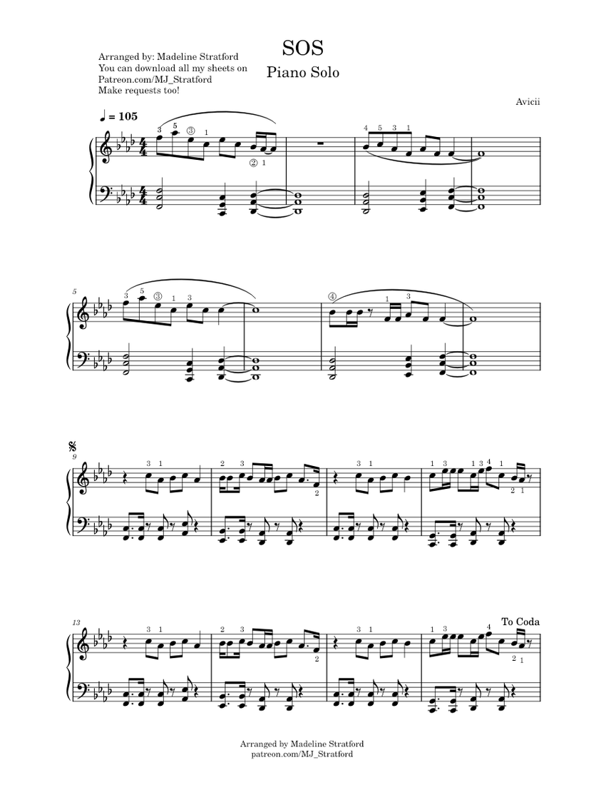 Sos Avicii Piano Solo Sheet music for Piano Solo Easy Musescore
