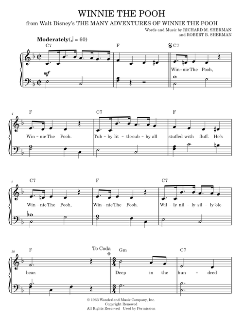 Winnie The Pooh - Sherman Brothers (Easy Piano)