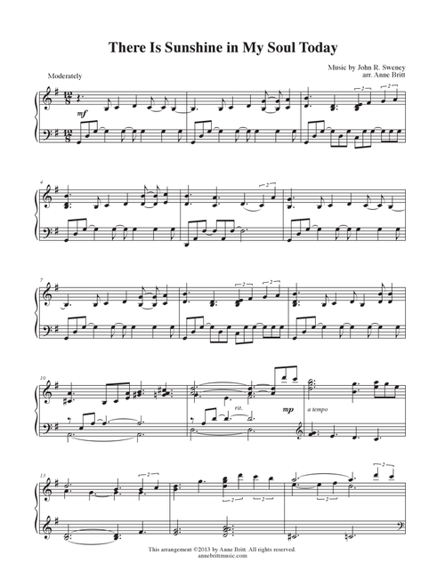 There Is Sunshine in My Soul Today (Arr. Anne Britt) - John R Sweney (Piano Solo)