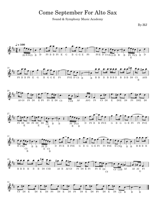 Come September For Alto Sax - MJ