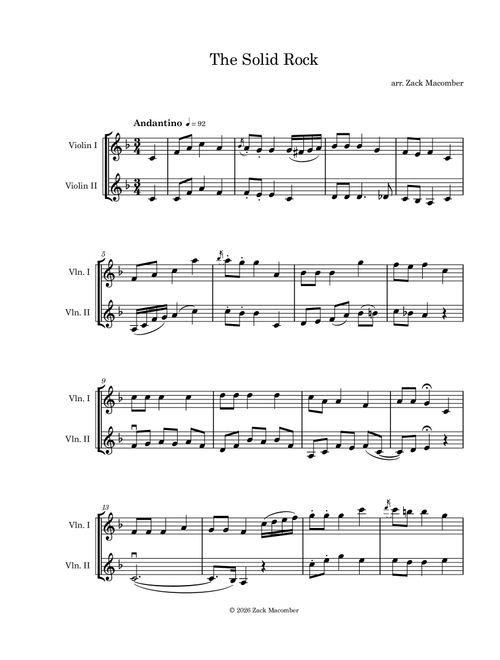 The Solid Rock (violin duet) (Arr. Zack Macomber) - William B Bradbury (Violin Duet)