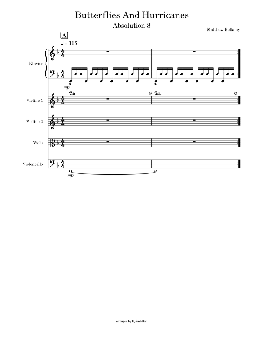 Muse Butterflies And Hurricanes Sheet music for Piano, Violin, Viola