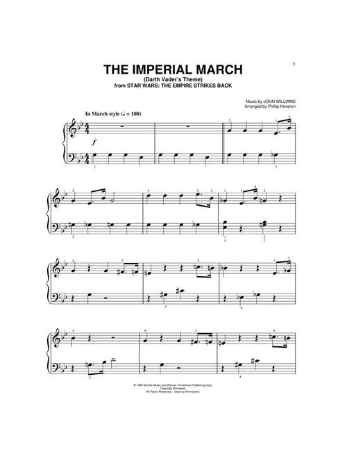 The Imperial March (arr. Phillip Keveren) - John Williams (Big Note Piano)
