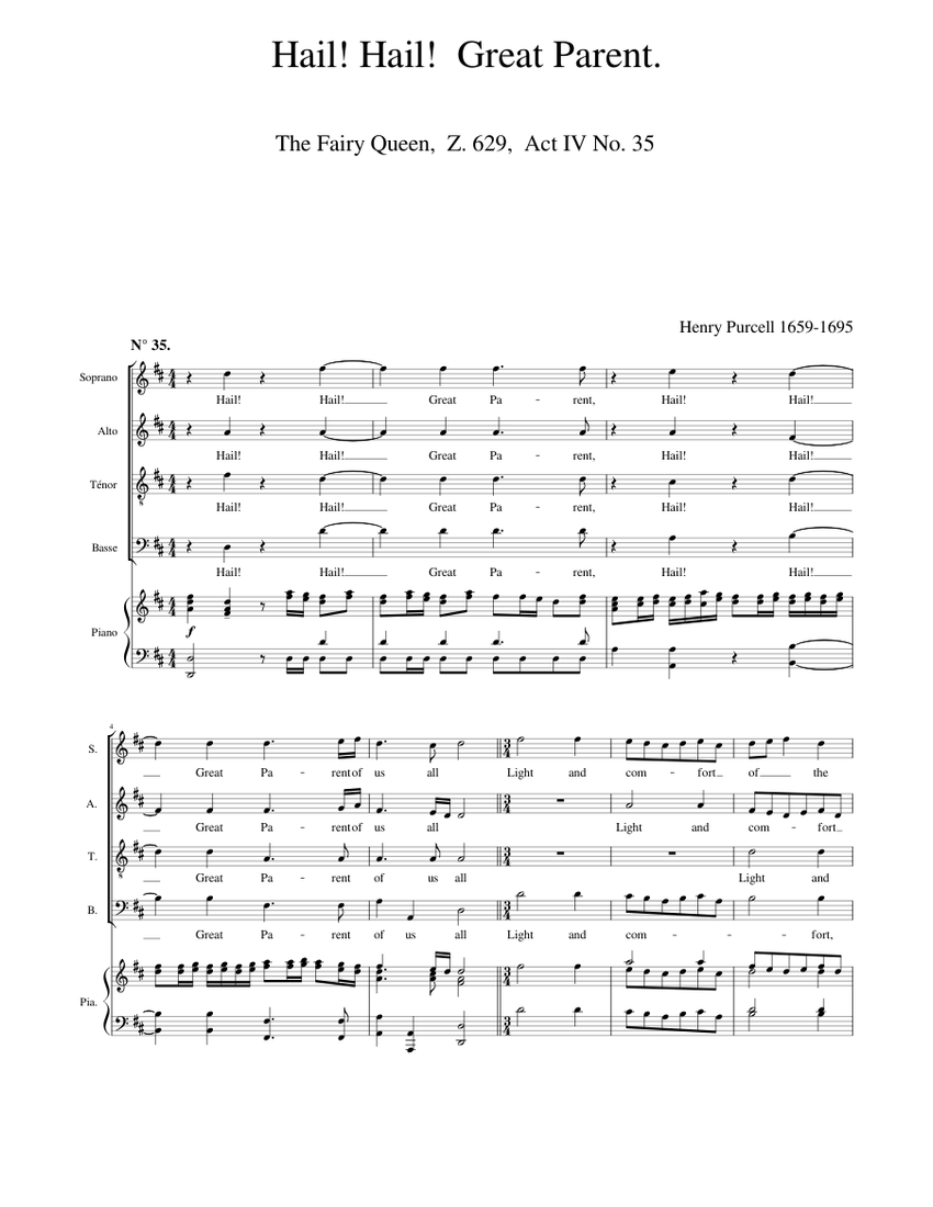 N° 35, Hail Great Parent, The Fairy Queen, Henry Purcell