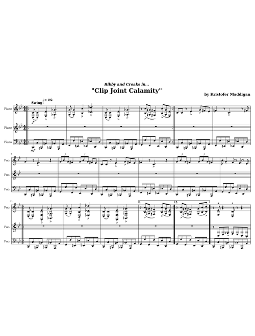 Clip Joint Calamity – Kris Maddigan (Cuphead Soundtrack) for 3 pianos