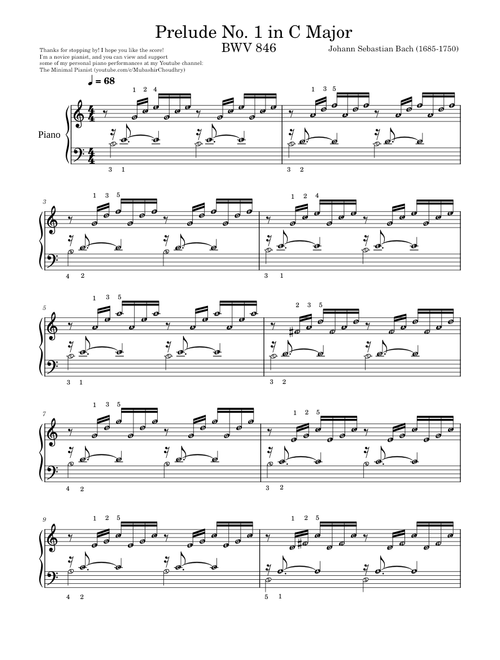 Prelude No. 1 in C Major, BWV 846 [with finger suggestions] - Johann Sebastian Bach