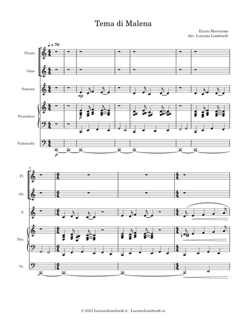 Tema di Malena (quintetto) - Ennio Morricone - Arr. Luciano Lombardi
