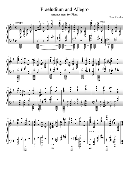 Praeludium and Allegro – Fritz Kreisler (Arrangement for Piano)