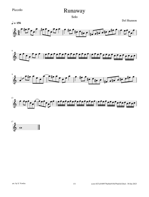 Runaway (Del Shannon) - piccolo solo