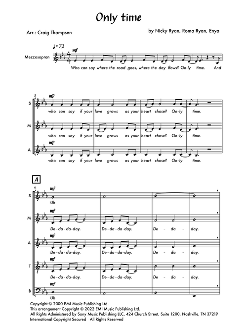 Only Time (Arr. Craig Thompsen) - Enya (Choral, SATB divisi)