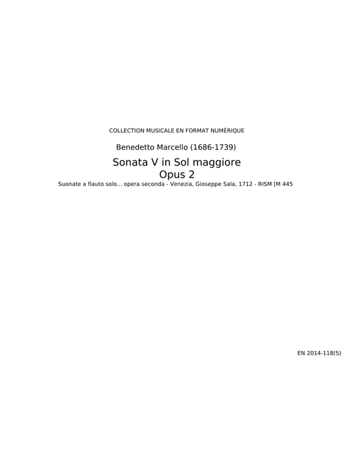Sonata V Opus 2 - Benedetto Marcello