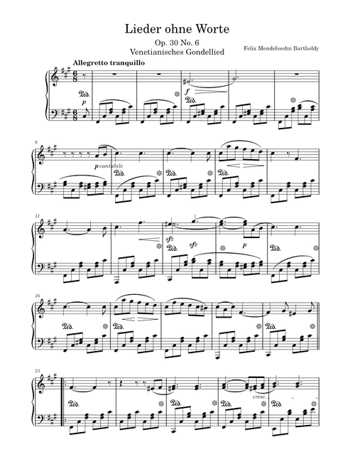 Song Without Words, Op. 30, No. 6 (Venetian Boat Song) – Felix Mendelssohn