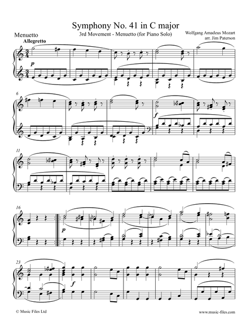 Mozart: Menuetto Allegretto from Symphony No.41 - Piano Solo (Arr. Jim Paterson) - Wolfgang Amadeus Mozart (Piano Solo)