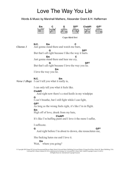 Love The Way You Lie - Eminem, Rihanna, Eminem featuring Rihanna (Guitar Chords-Lyrics)