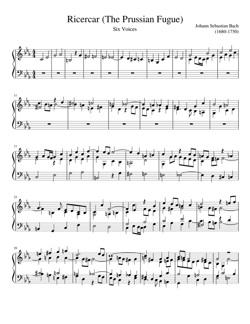 Ricercar a6 – Johann Sebastian Bach Ricercar (The Prussian Fugue) Sheet ...