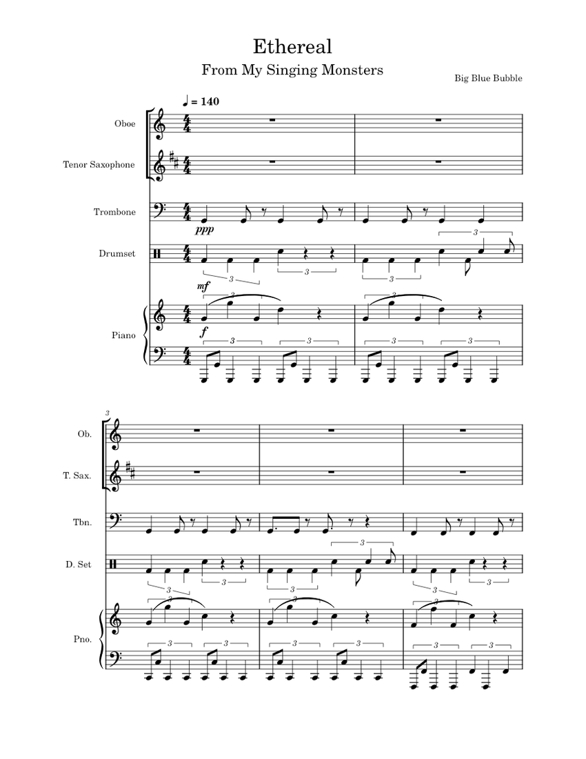 Ethereal Sheet music for Piano, Trombone, Oboe, Saxophone tenor & more instruments (Jazz Band