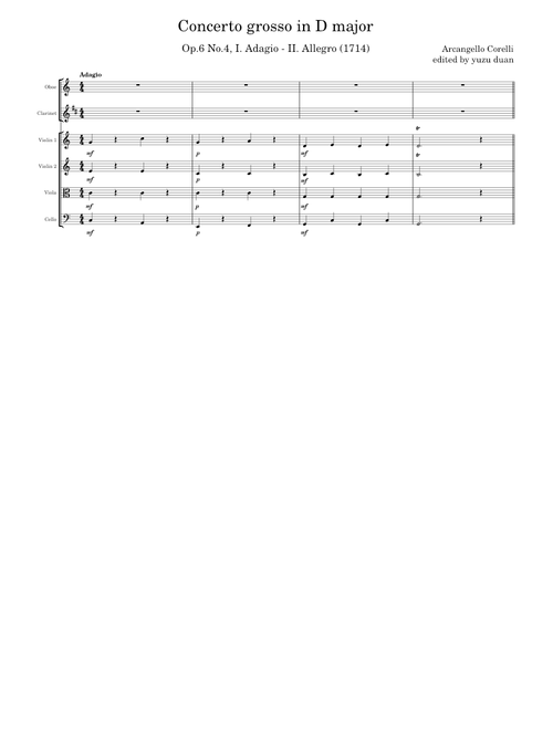 Concerto grosso in D major, Op.6 No.4 (oboe, clarinet, and string quartet)