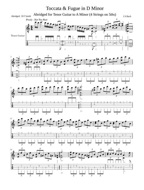 Toccata and Fugue in D minor, BWV 565 – Johann Sebastian Bach for Tenor Guitar