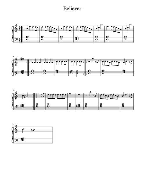 Believer - Imagine Dragons - Easy piano